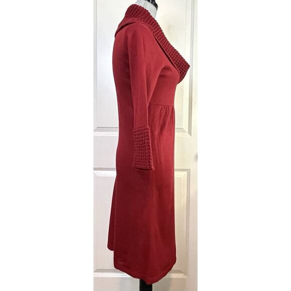 THE LIMITED Red Knit Cowl Neck 3/4 Sleeve Sweater Dress S Cottage Knee Length - Picture 5 of 8